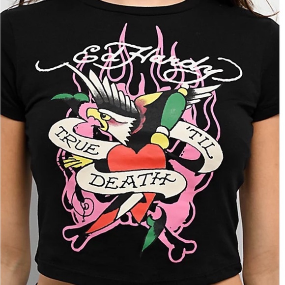 Ed Hardy Tops - Ed Hardy Black Crop Top with Pink and Red Graphic t-shirt NWT